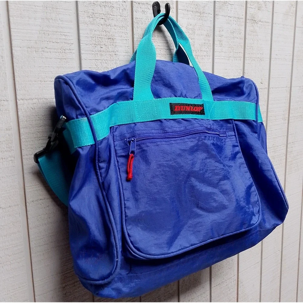 Vintage Duffel Bag Dunlop Purple Teal Blue 80s 90s Gym Bag Tennis Duffle Sports